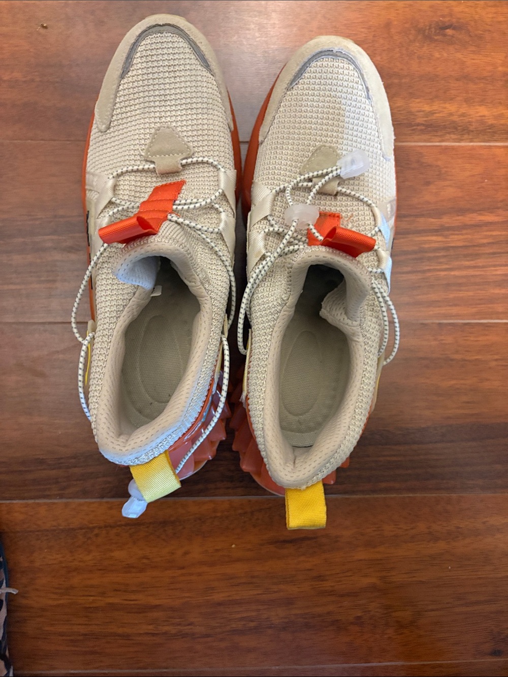 Men's Athletic Sneakers in Beige with Orange and Yellow Accents